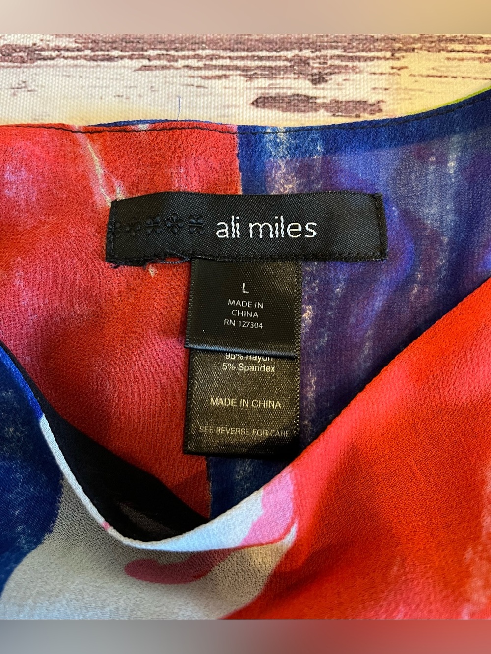 Ali Miles Colorful Artsy Light Flowy Lined Blouse Women Large Semi Sheer Sleeves - Picture 7 of 15